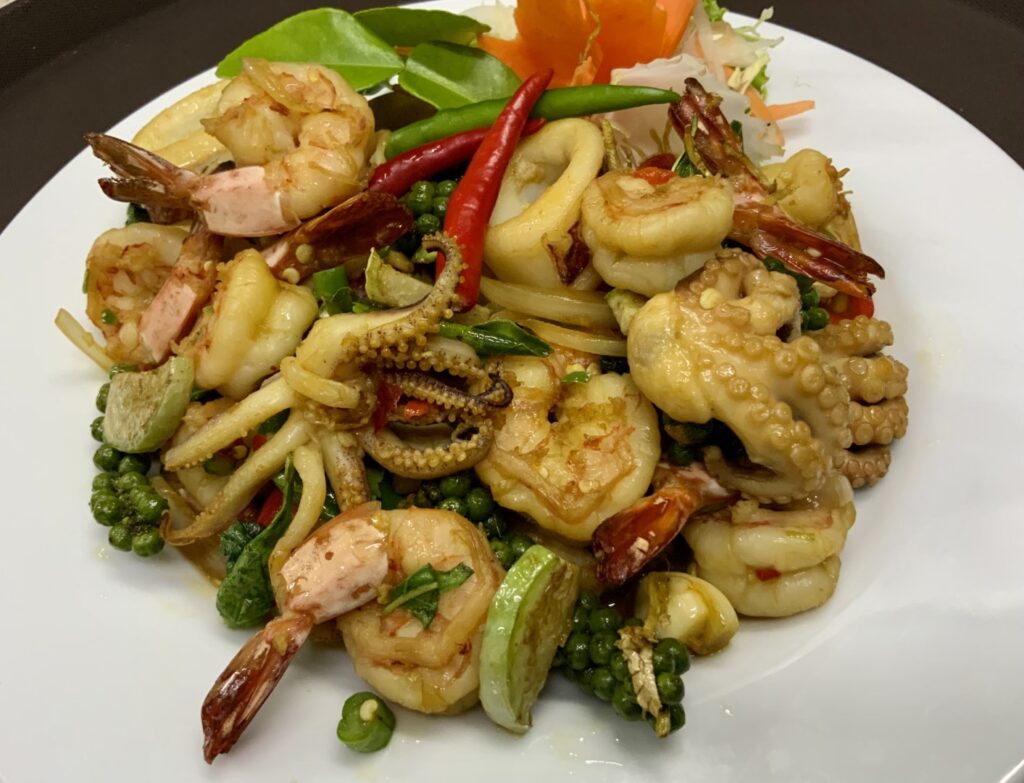 Stir Fried Seafood With Herbs